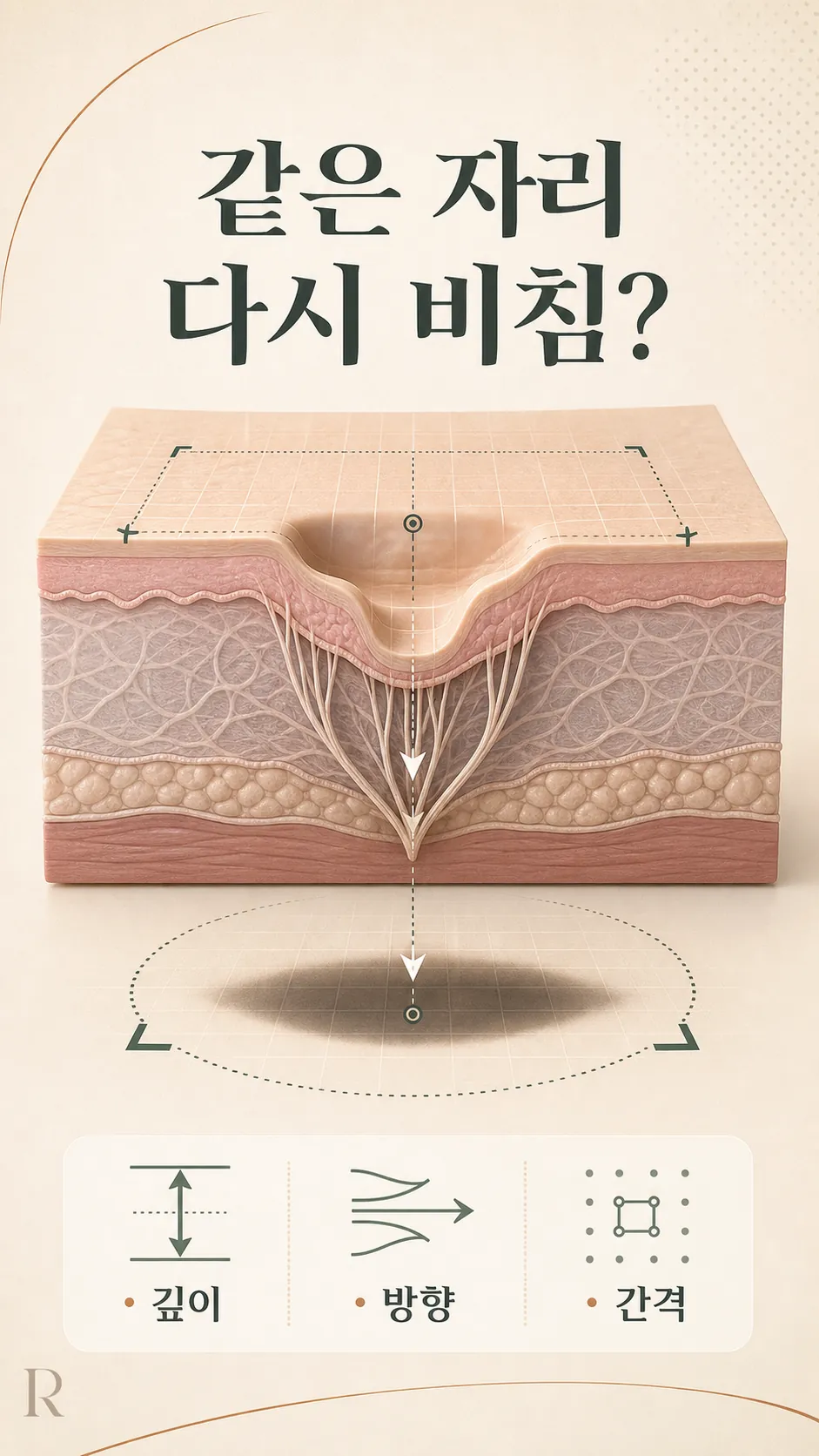 박스카·아이스픽 흉터 단면 비교