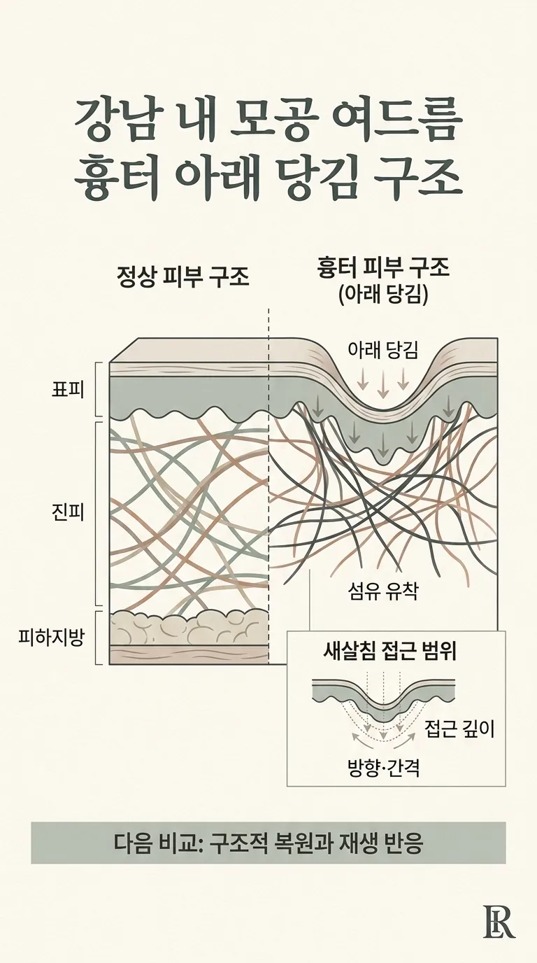 피부 아래 흉터 구조 단면
