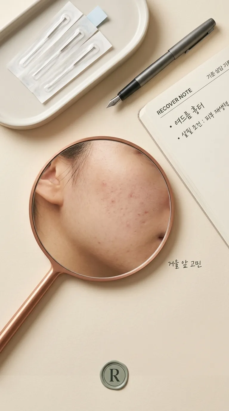 거울 앞 피부 고민