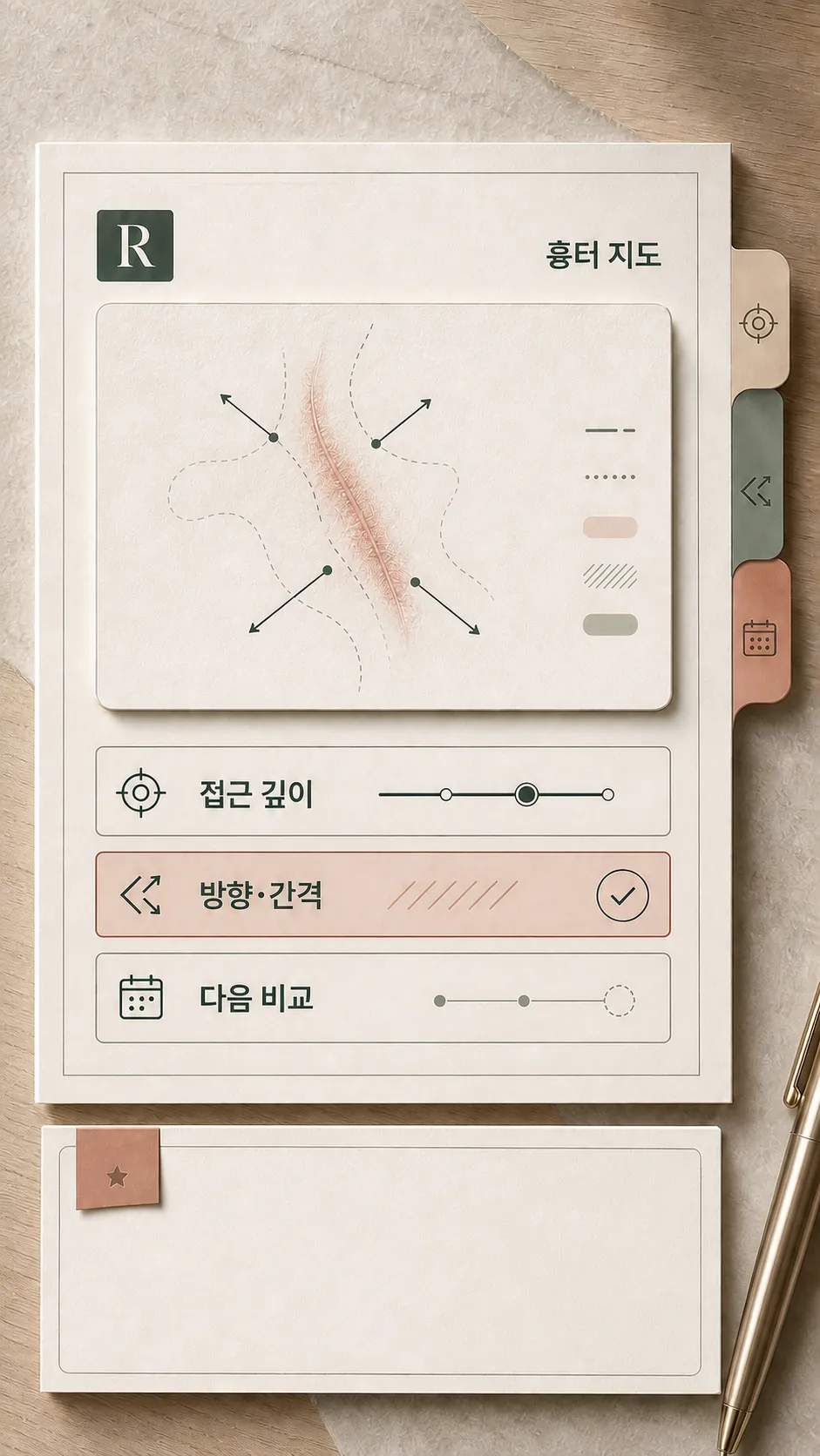 흉터 복원 기준표 상담 노트 클로즈업