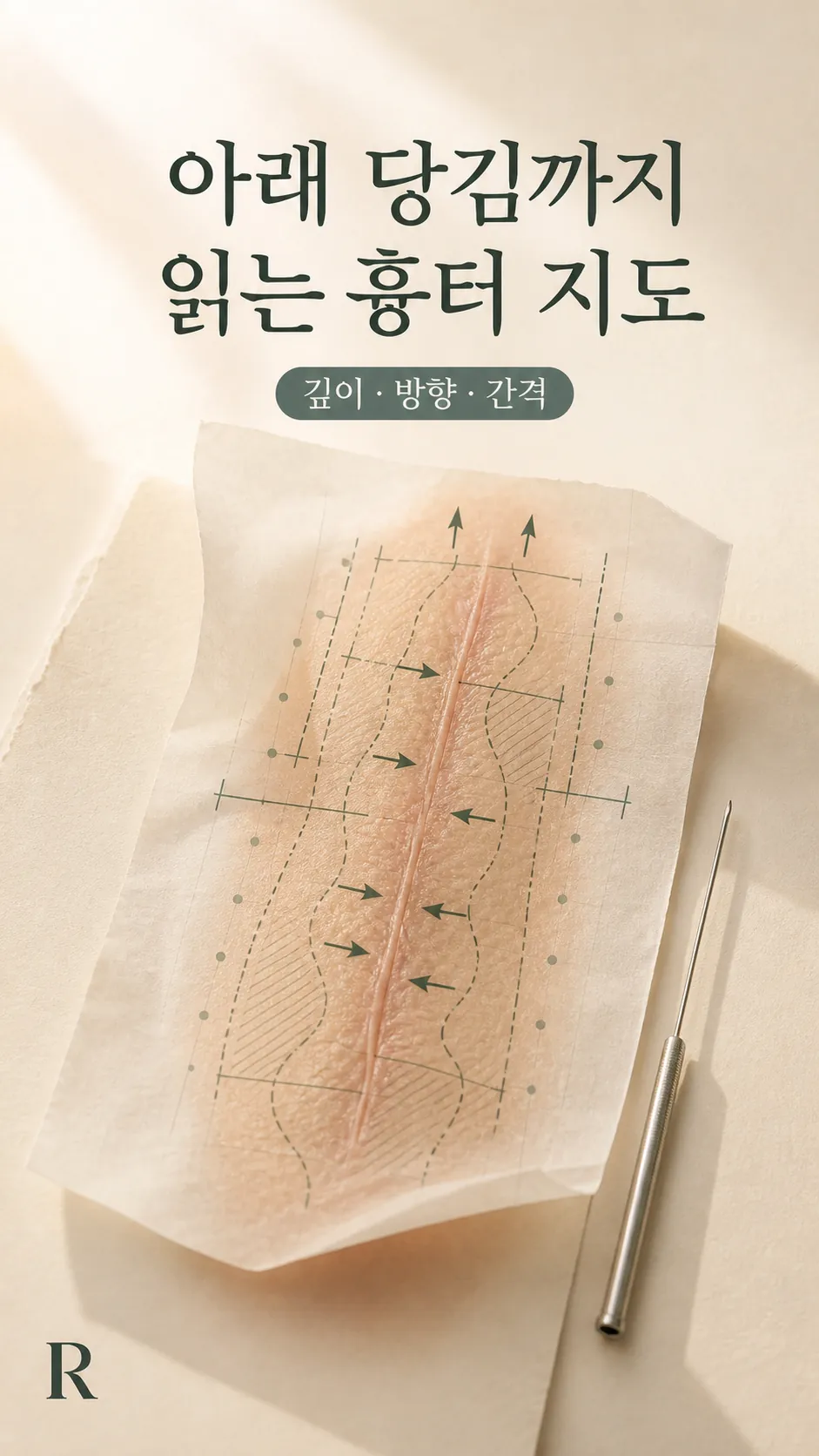 캐뉼라형 정밀 니들 실루엣과 흉터 지도