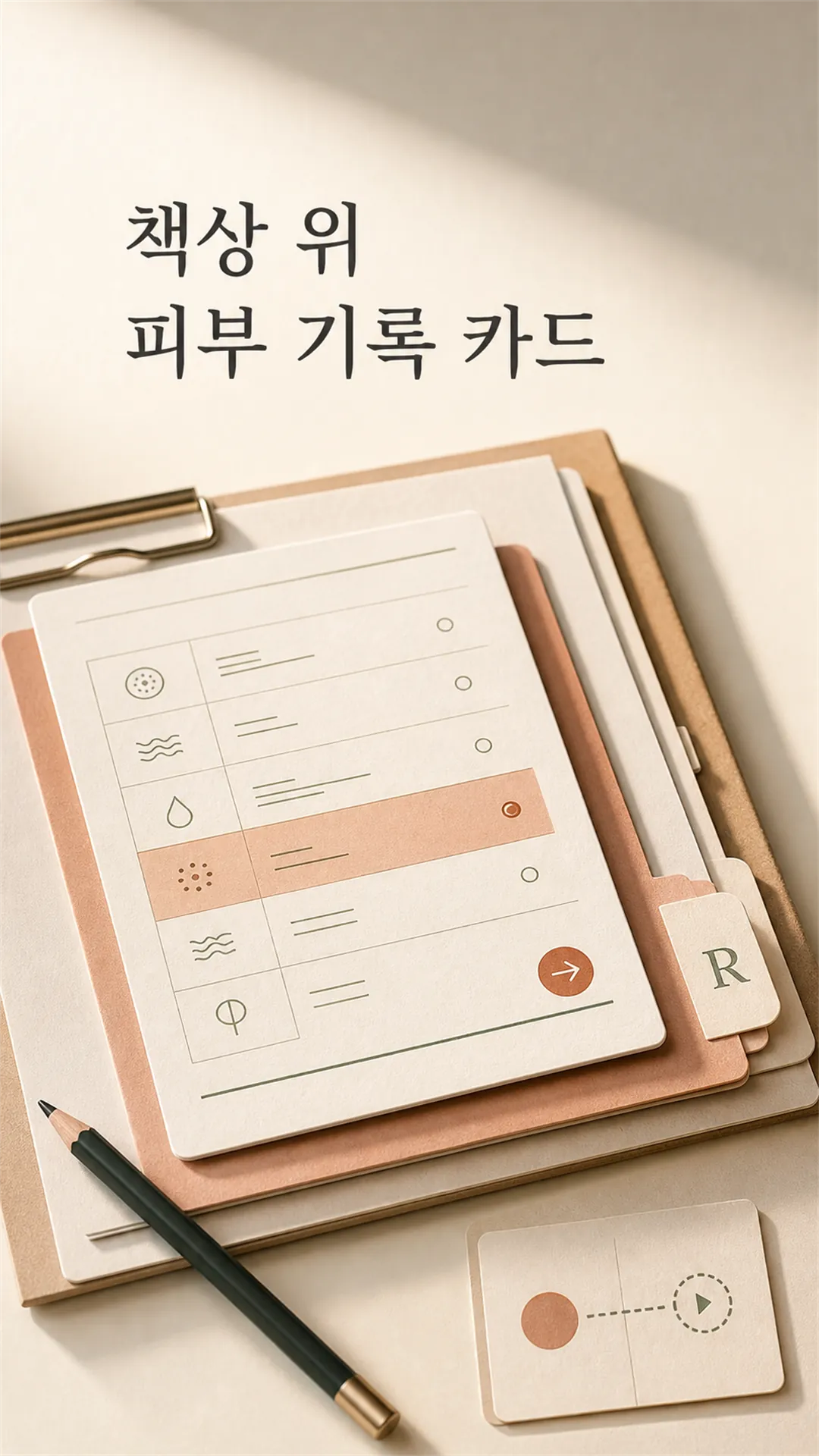 책상 위 피부 기록 카드 정물