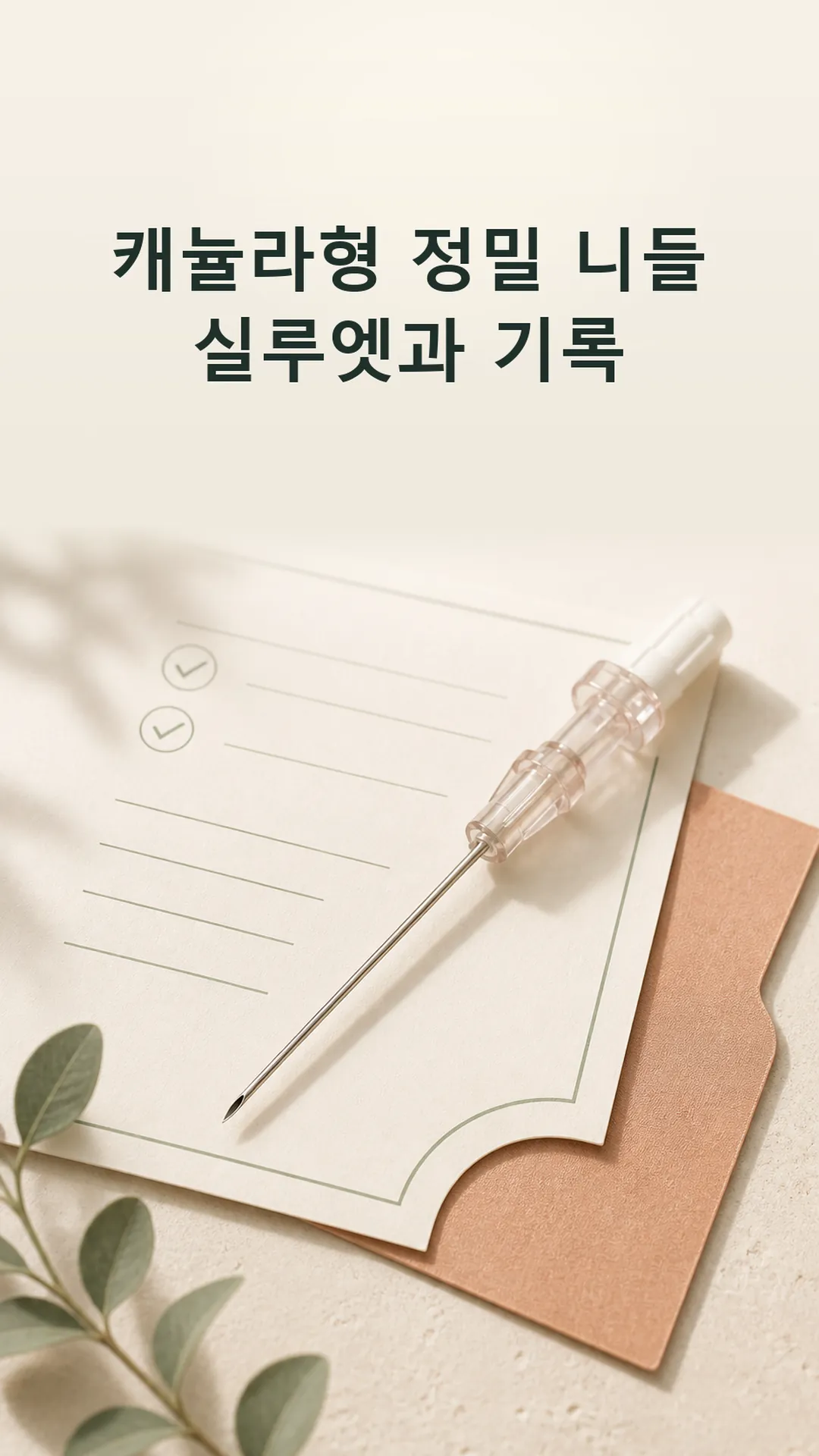 캐뉼라형 정밀 니들 실루엣과 기록 노트 정물