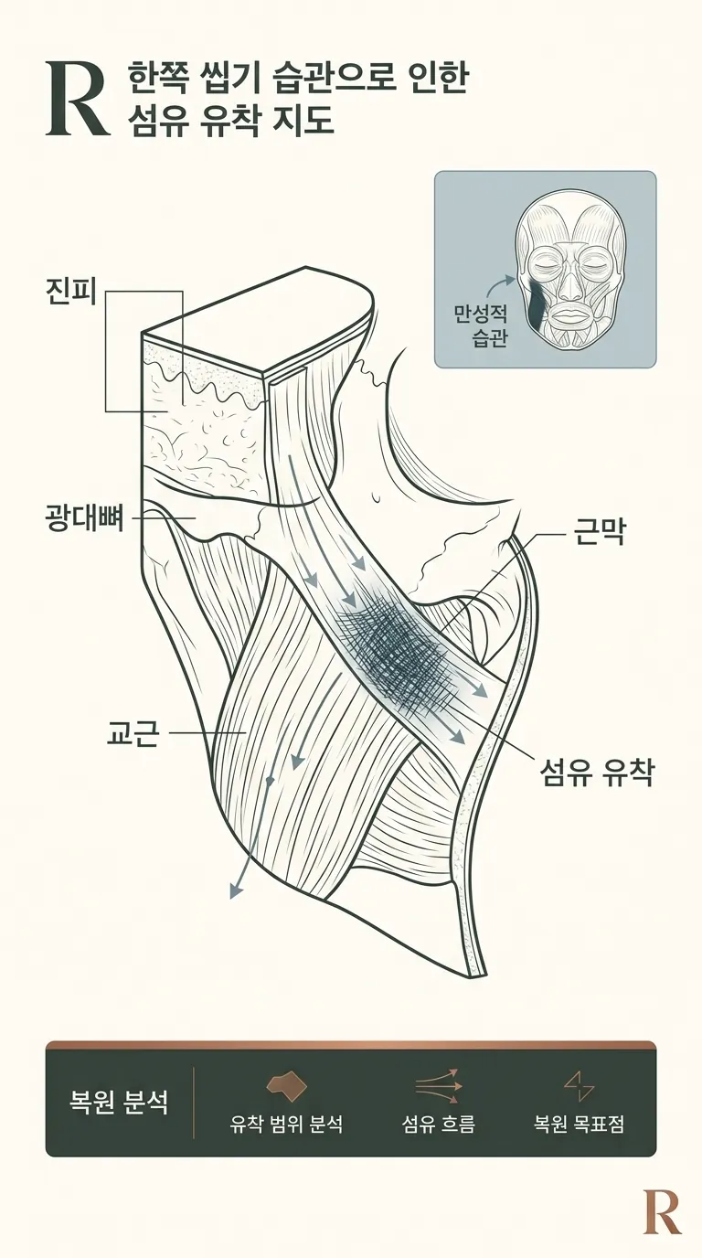 한쪽 씹기 습관으로 인한 광대뼈 주변 섬유 유착 흐름