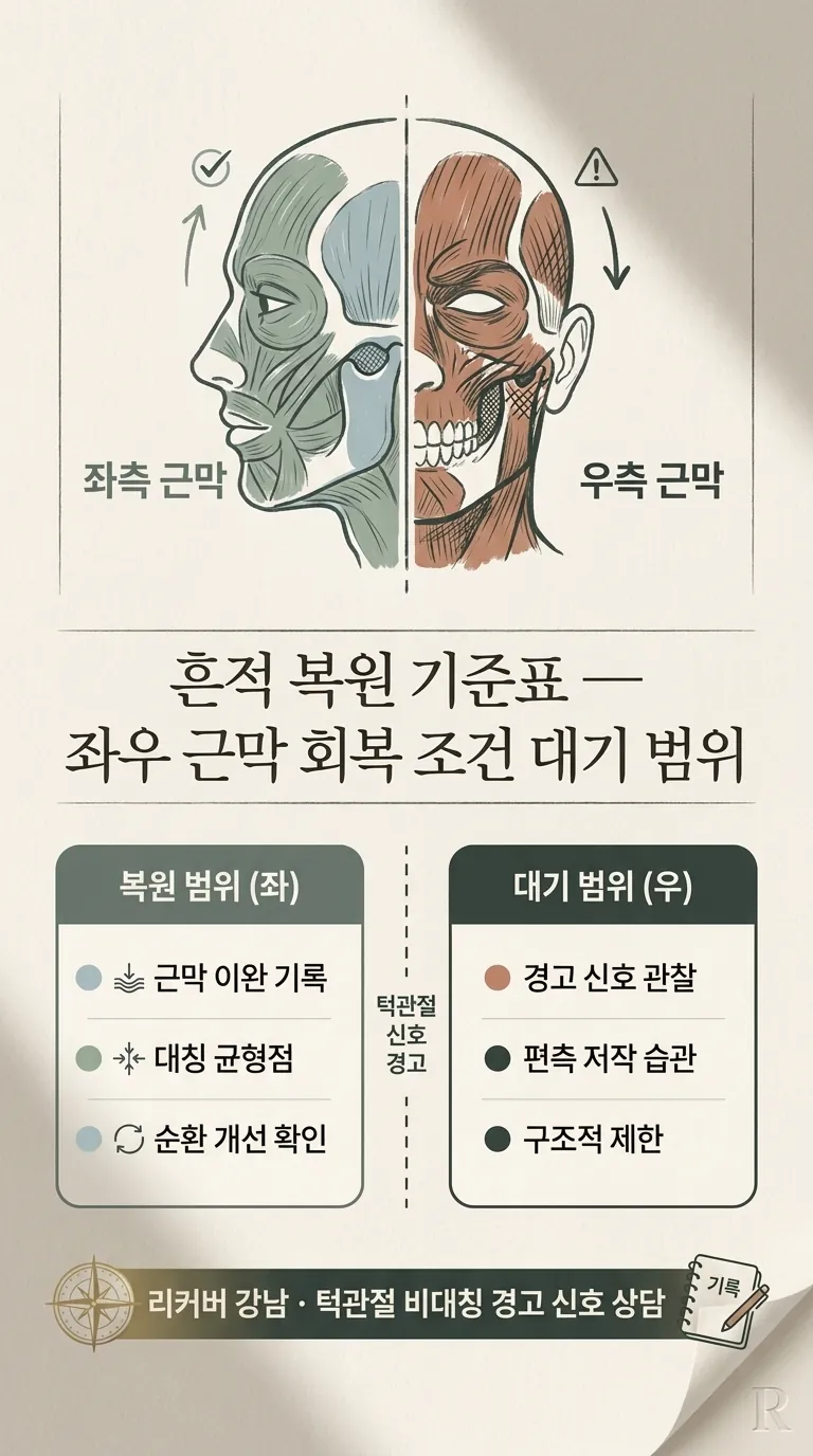 흔적 복원 기준표 — 좌우 근막 회복 조건 대기 범위