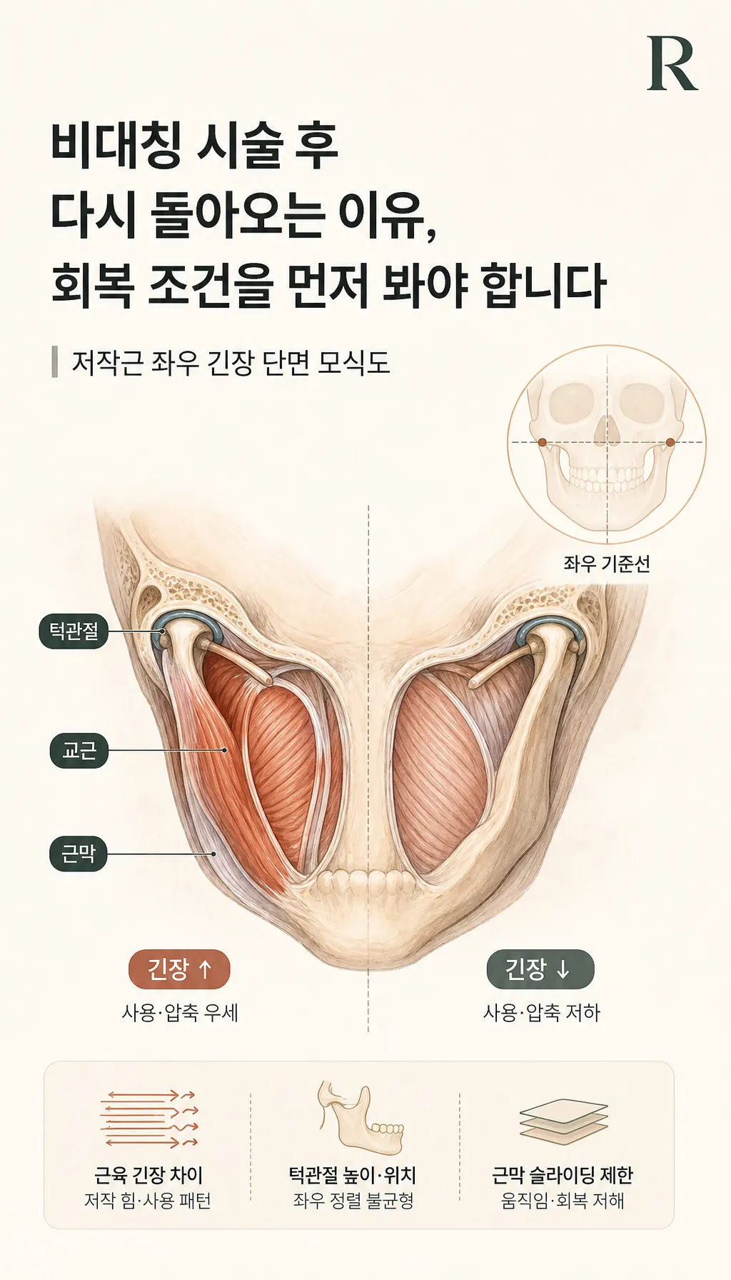저작근 좌우 긴장 단면 모식도