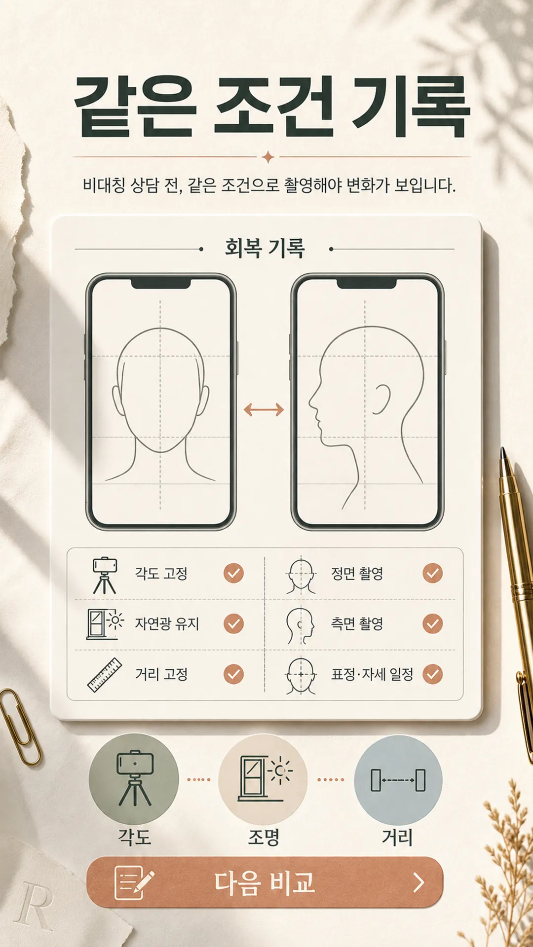 정면·측면 촬영 비교 그리드 일러스트