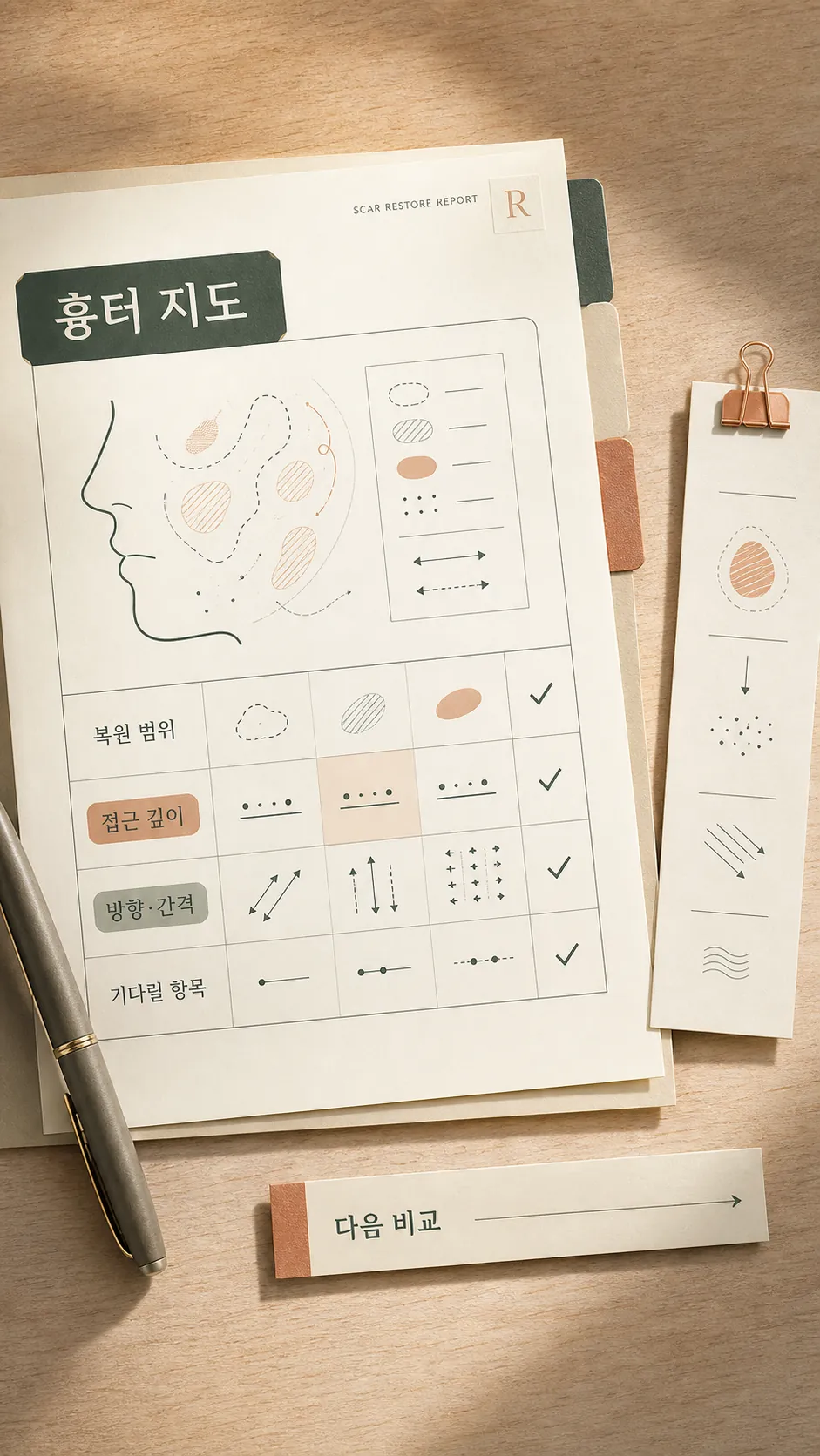 회복 기록 노트와 색 견본 카드 정물
