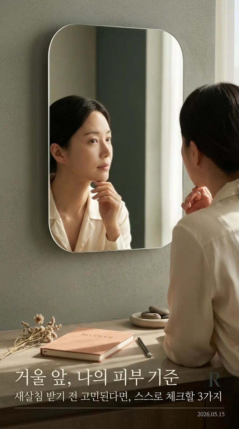 거울 앞 피부 고민