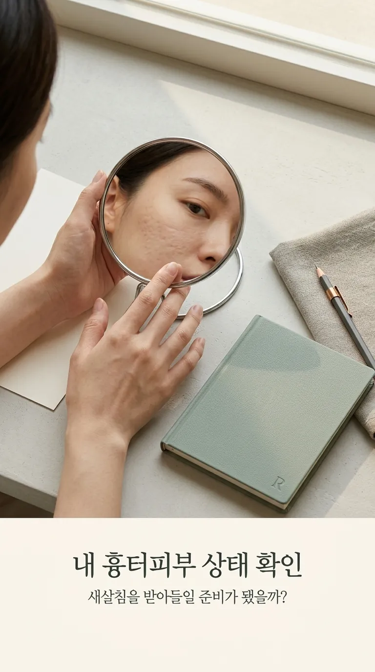 거울 앞 피부 상태 확인