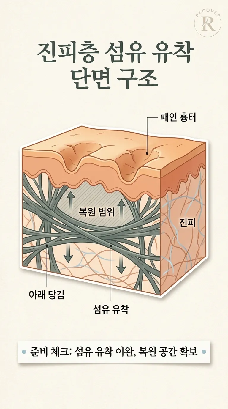 진피층 섬유 유착 단면 구조