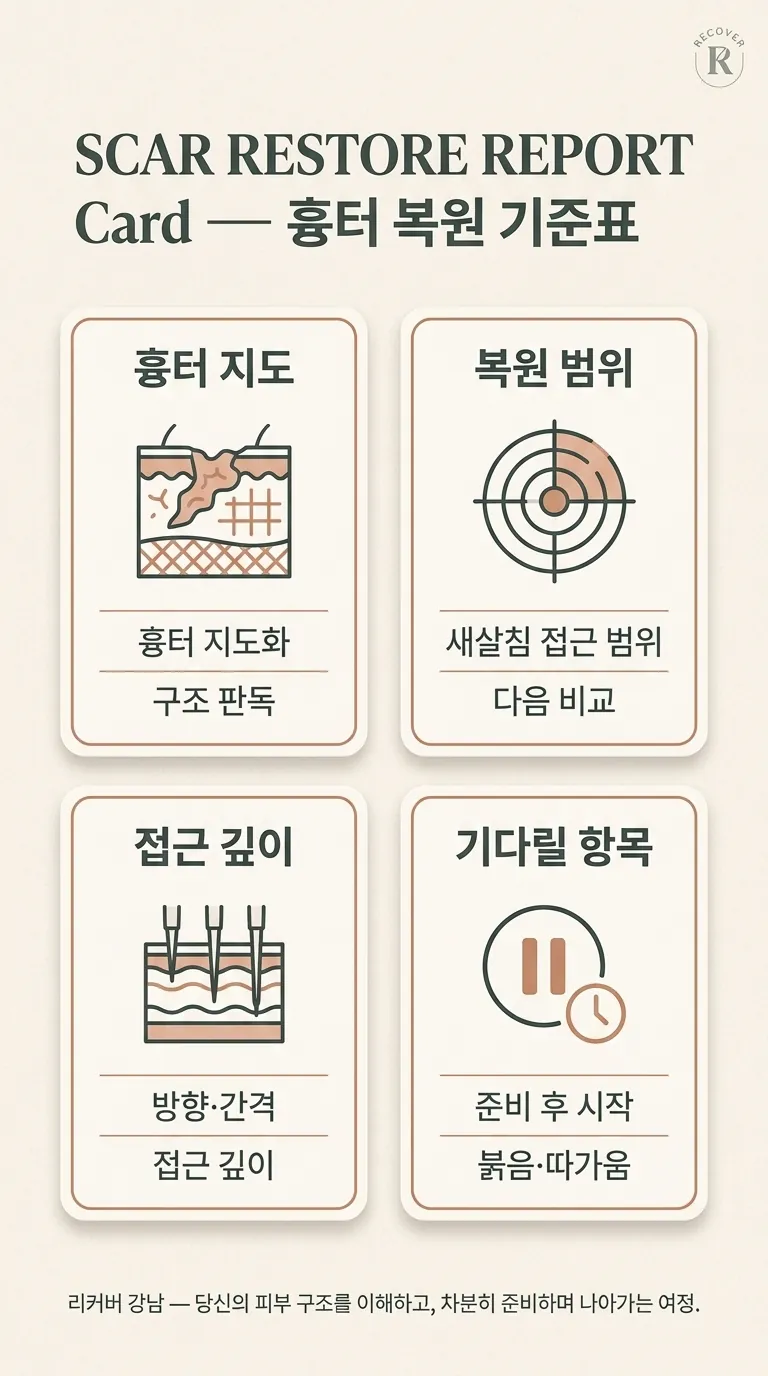 기다릴 항목을 포함한 흉터 복원 기준표