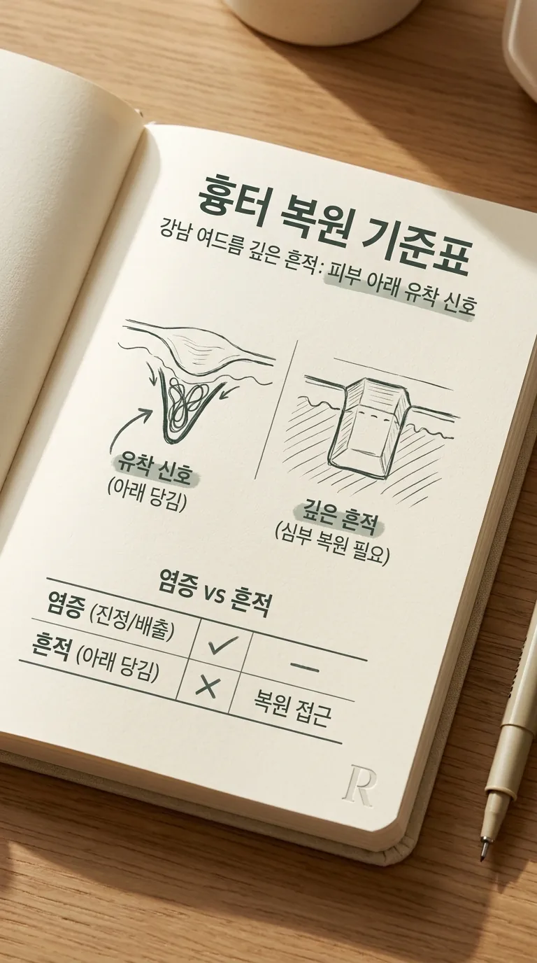 상담 노트 위 작성된 흉터 복원 기준표
