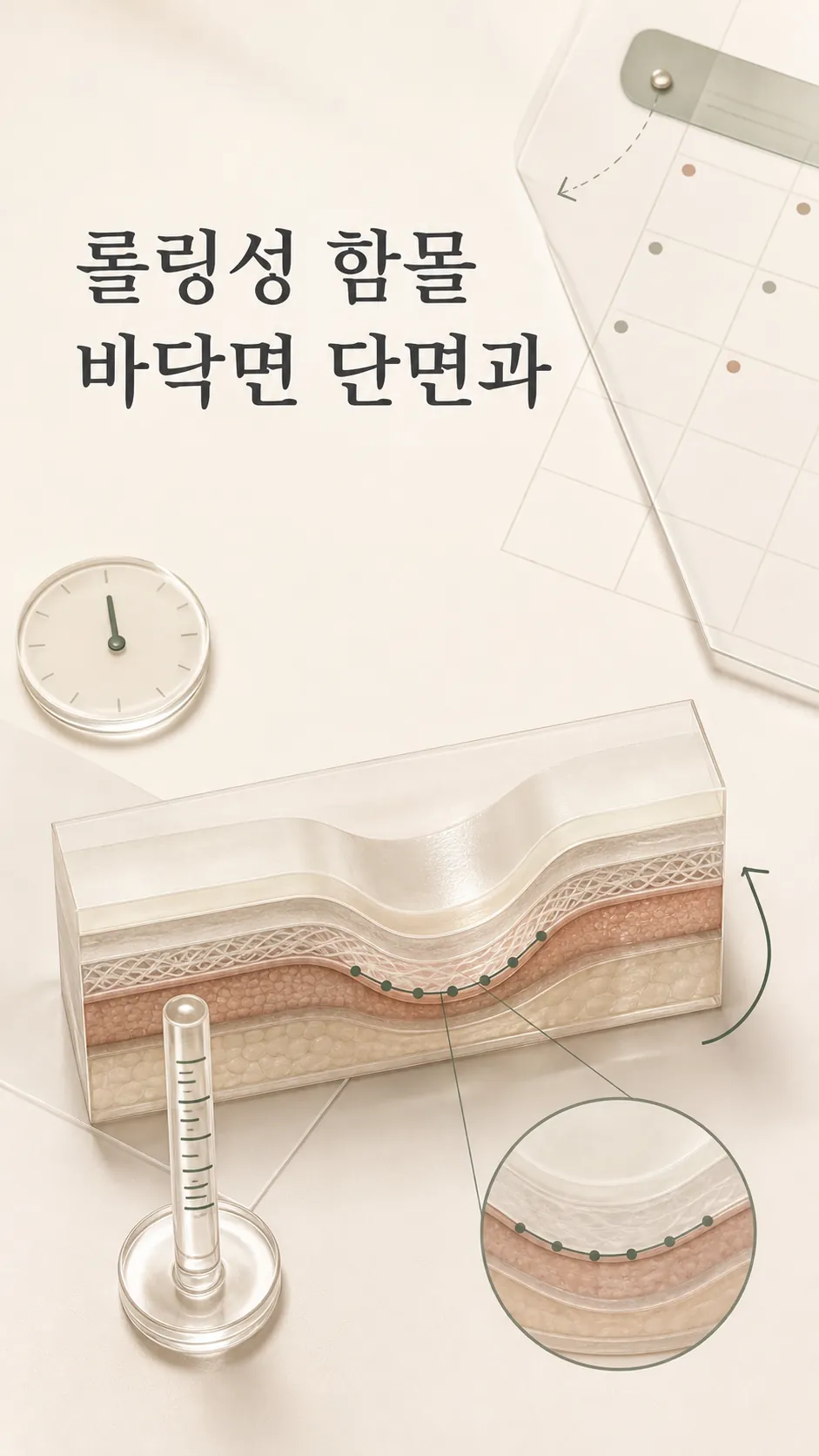 롤링성 함몰 바닥면 단면과 옆빛 그림자 방향 오버레이