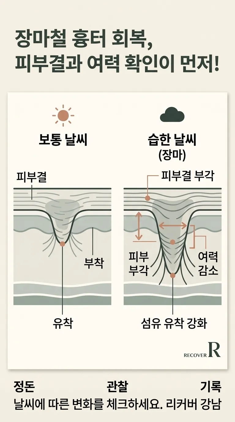 피부 결 정돈과 회복 여력을 확인하는 단면 관찰 일러스트