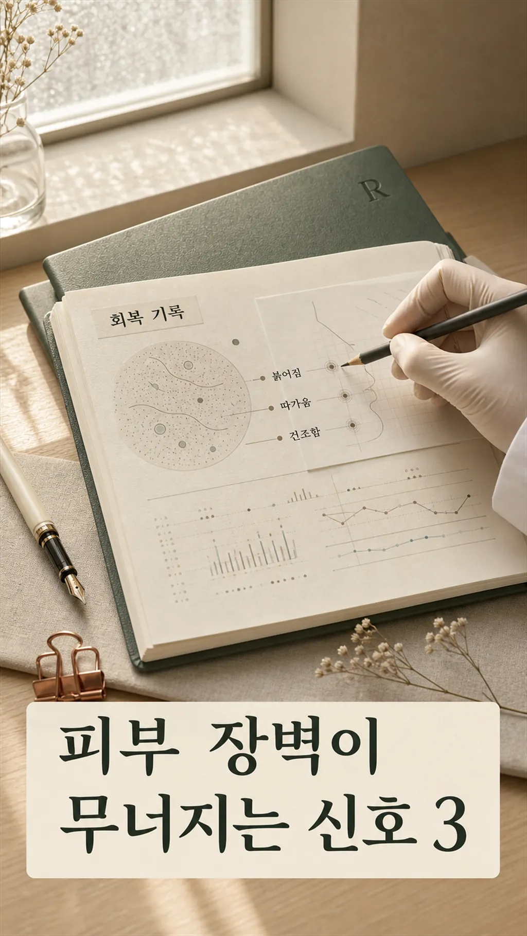 무자극 보습제와 기록 노트 정물