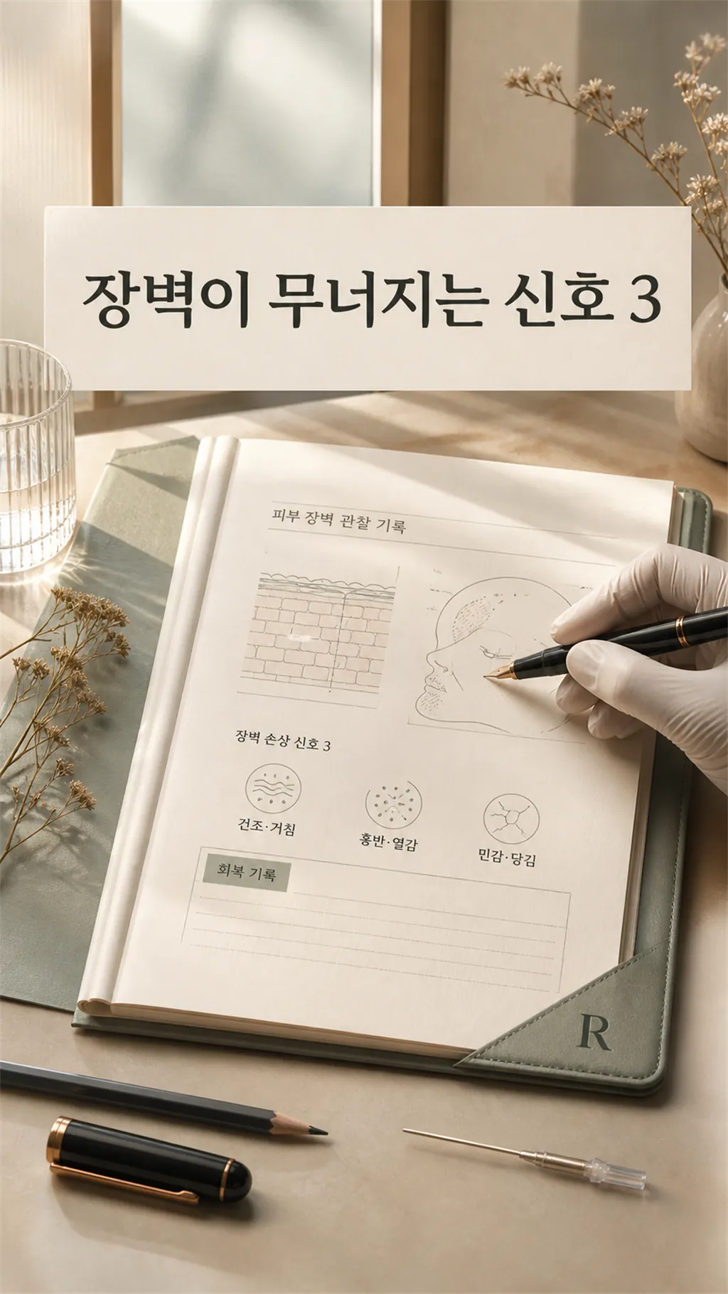 세안 후 당김을 확인하는 손 클로즈업