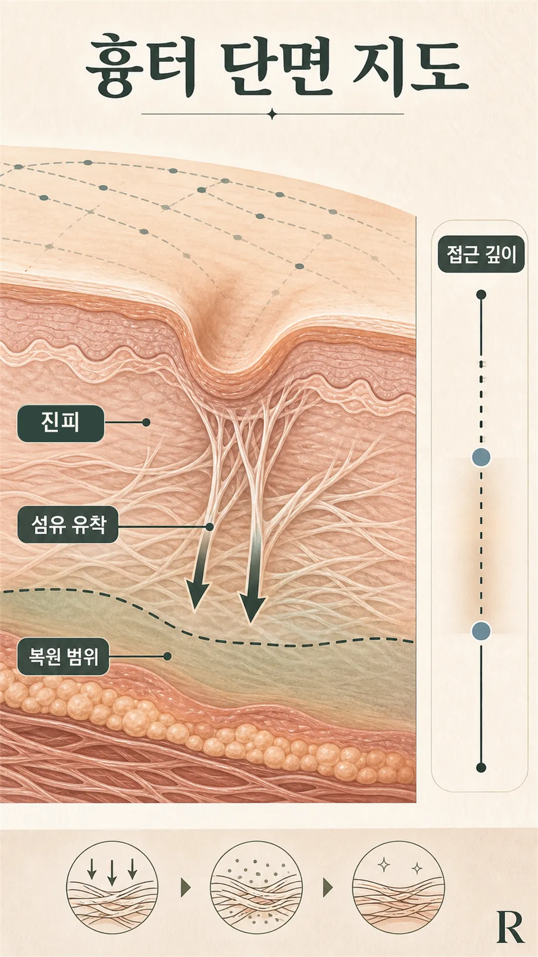 정밀 니들 실루엣과 흉터 지도 정물