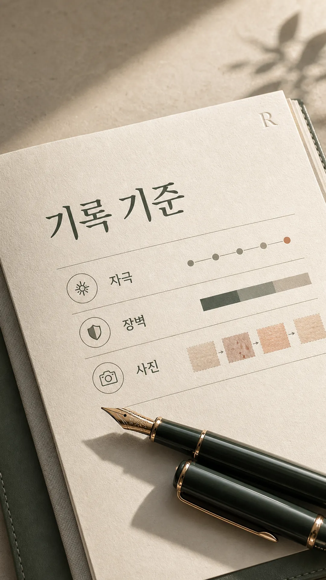 상담 기록 노트와 만년필 클로즈업