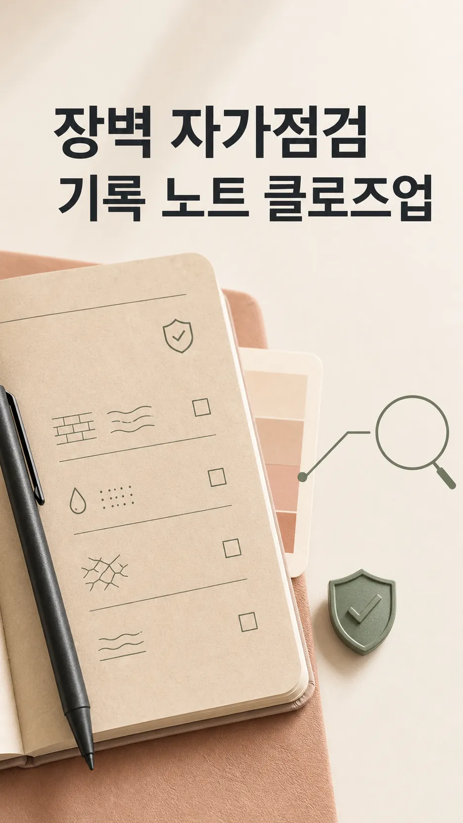 장벽 자가점검 기록 노트 클로즈업