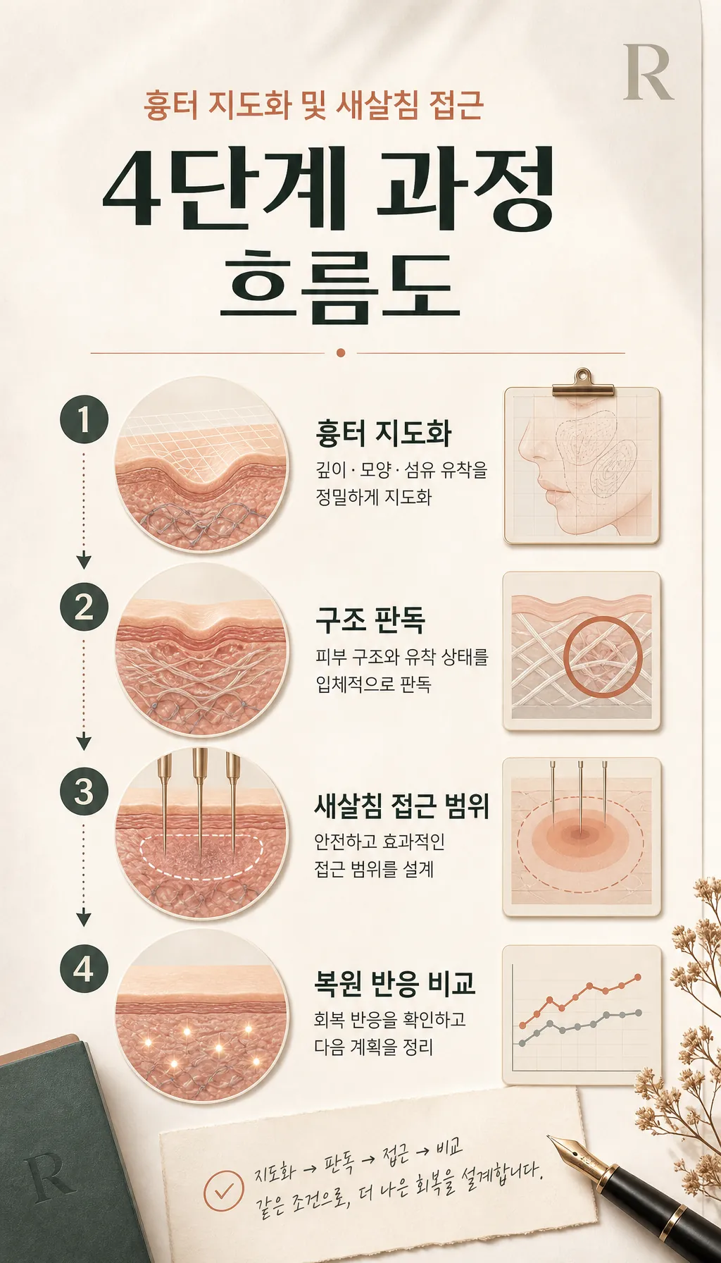 흉터 지도화 및 새살침 접근 4단계 과정 흐름도