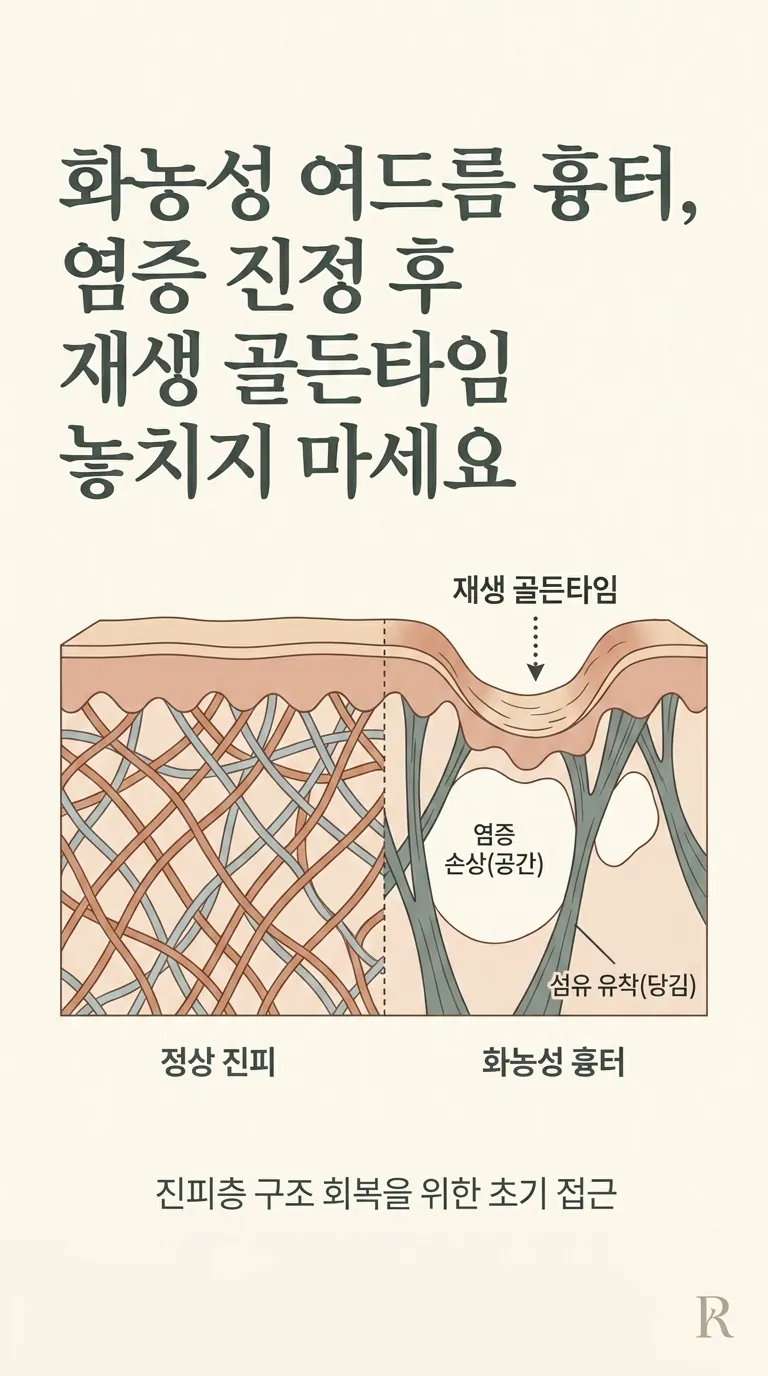 화농성 염증이 지나간 후 진피층 단면 구조