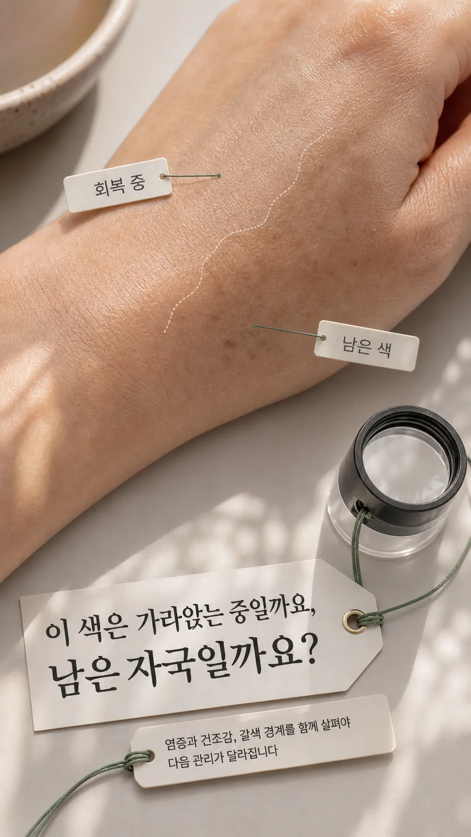 손등 옆 피부 결 관찰 클로즈업
