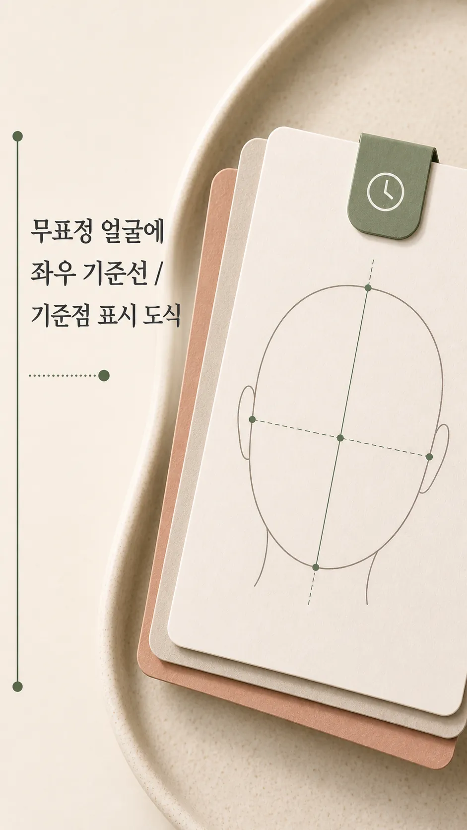 무표정 얼굴에 좌우 기준선·기준점 표시 도식