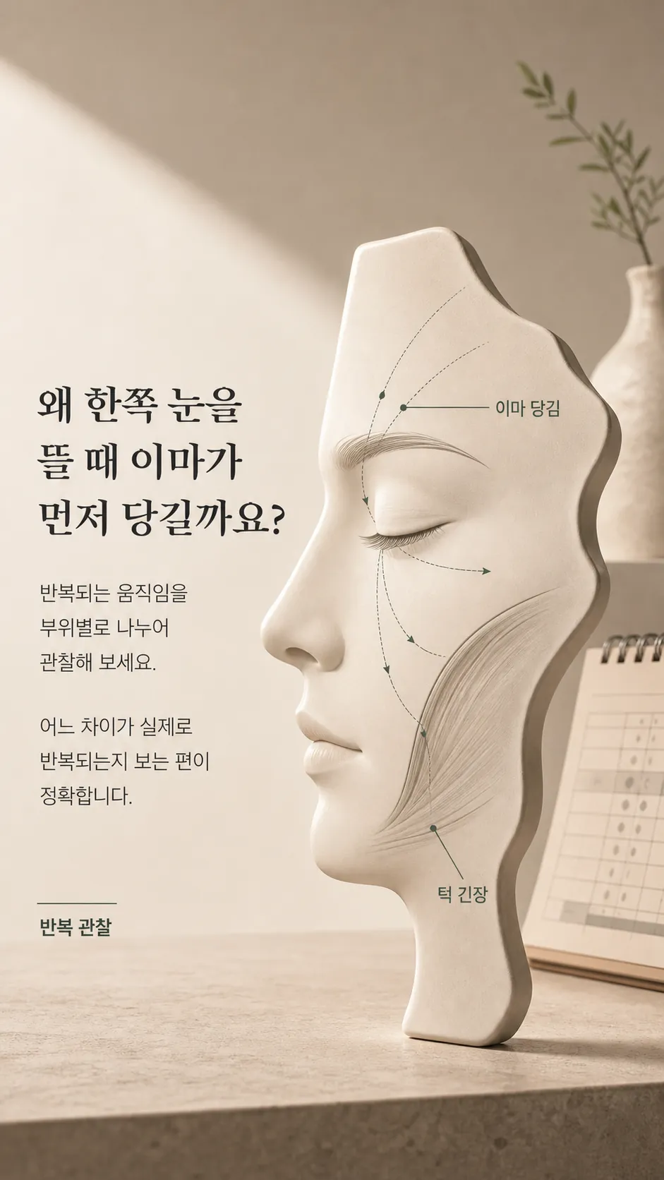 창가 측면광에서 턱끝 방향 주제 단서 정물