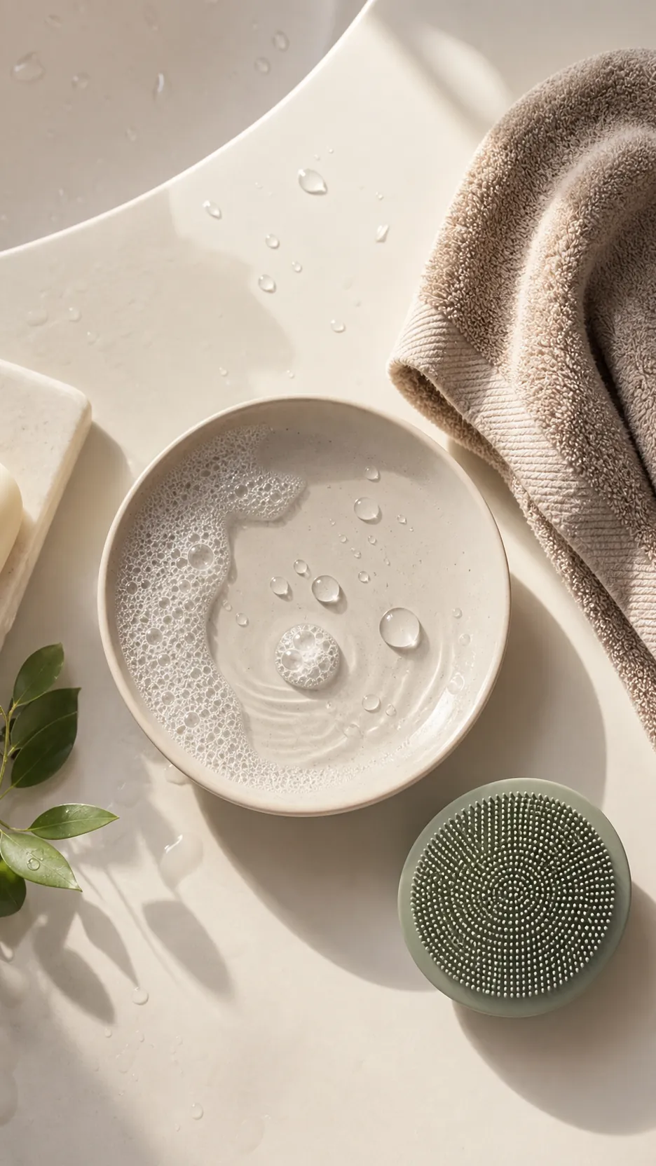 세면대 옆 순한 세안 장면