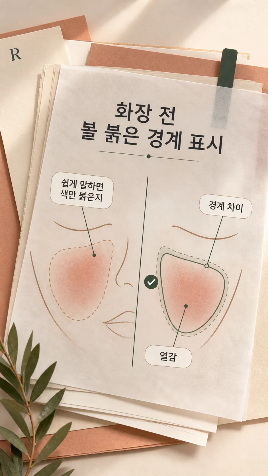 화장 전 볼 붉은 경계 표시