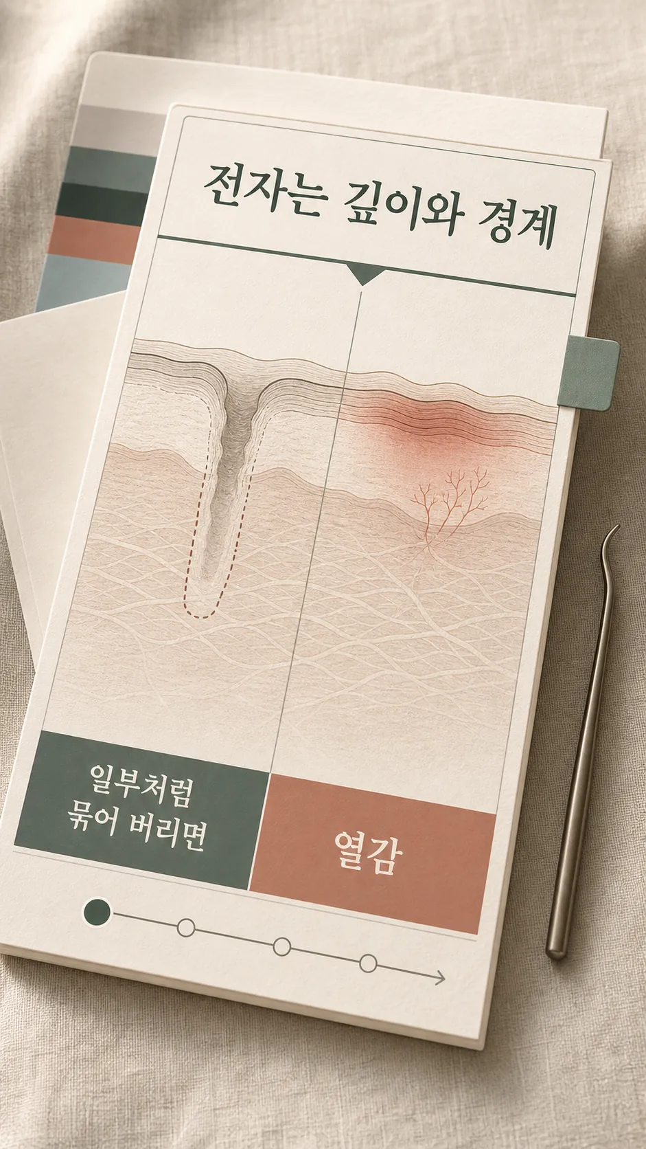 붉은 자국과 열감 신호를 나눈 피부 표면 도식