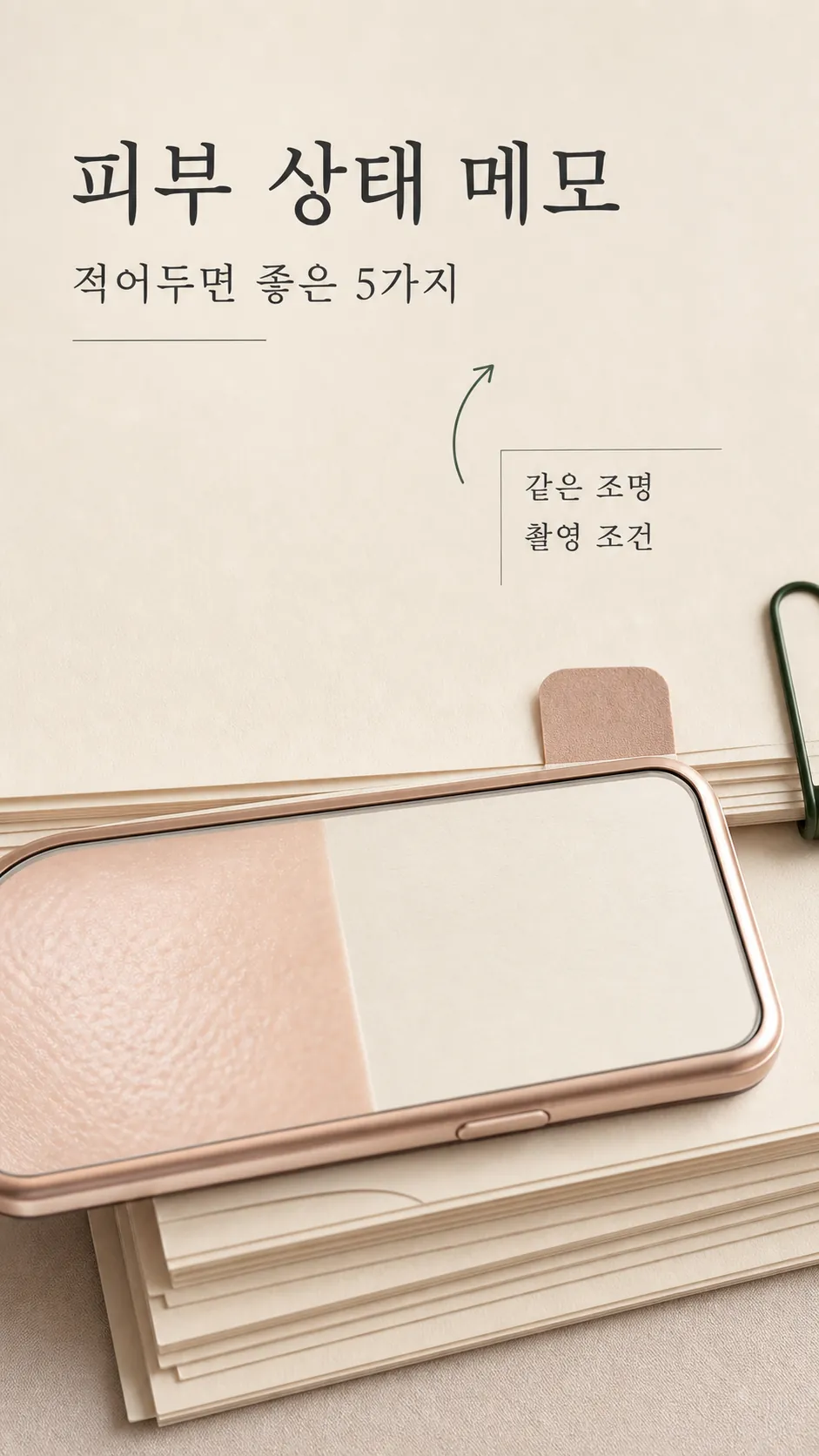 상담 전 촬영 기록지 가장자리와 피부 상태 메모 클로즈업