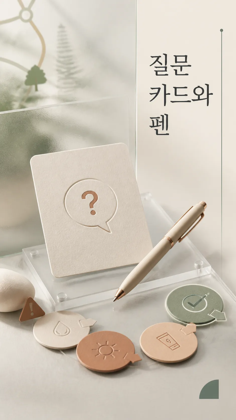 질문 카드와 펜 클로즈업