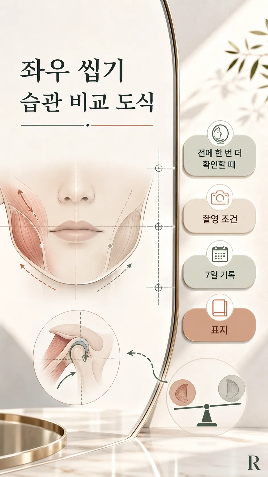좌우 기준점과 같은 조건 촬영 메모를 담은 정물 표지