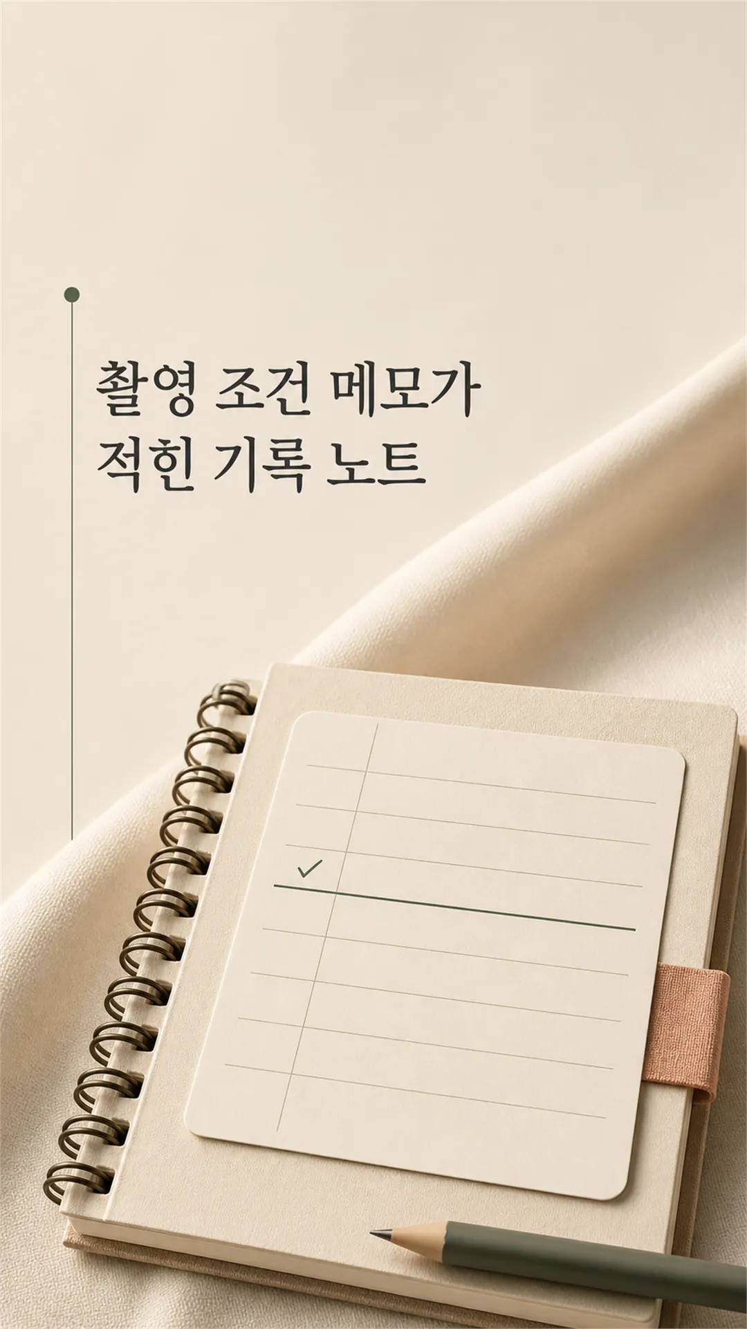 촬영 조건 메모가 적힌 기록 노트 클로즈업
