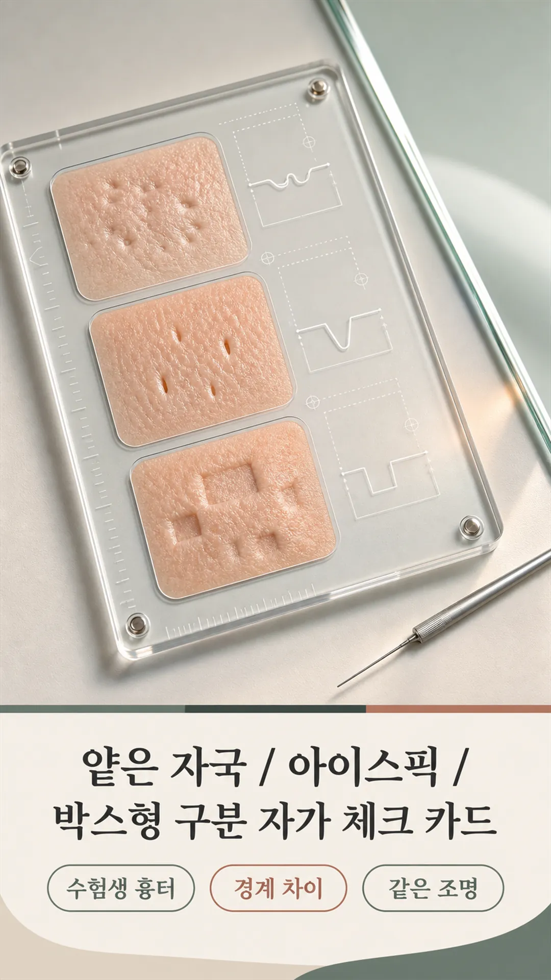 얕은 자국·아이스픽·박스형 구분 자가 체크 카드