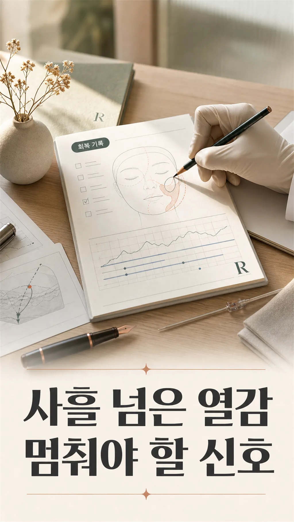 캐뉼라형 정밀 니들 실루엣과 회복 기록 노트 정물