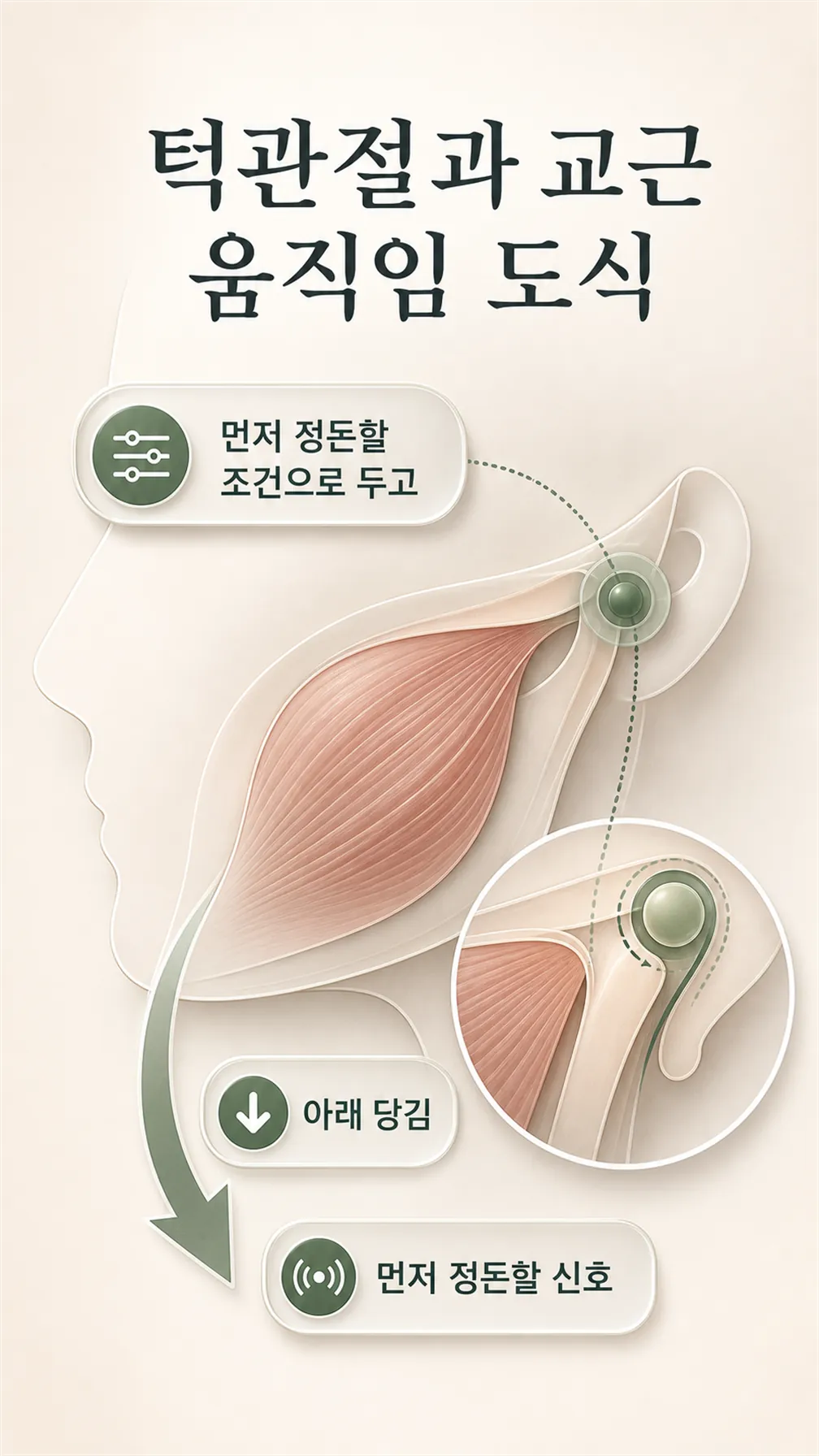 턱관절과 교근 움직임 도식