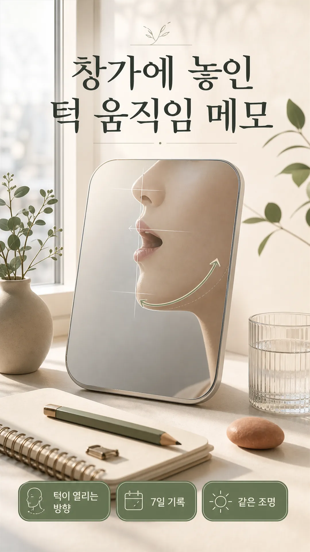 창가에 놓인 턱 움직임 메모
