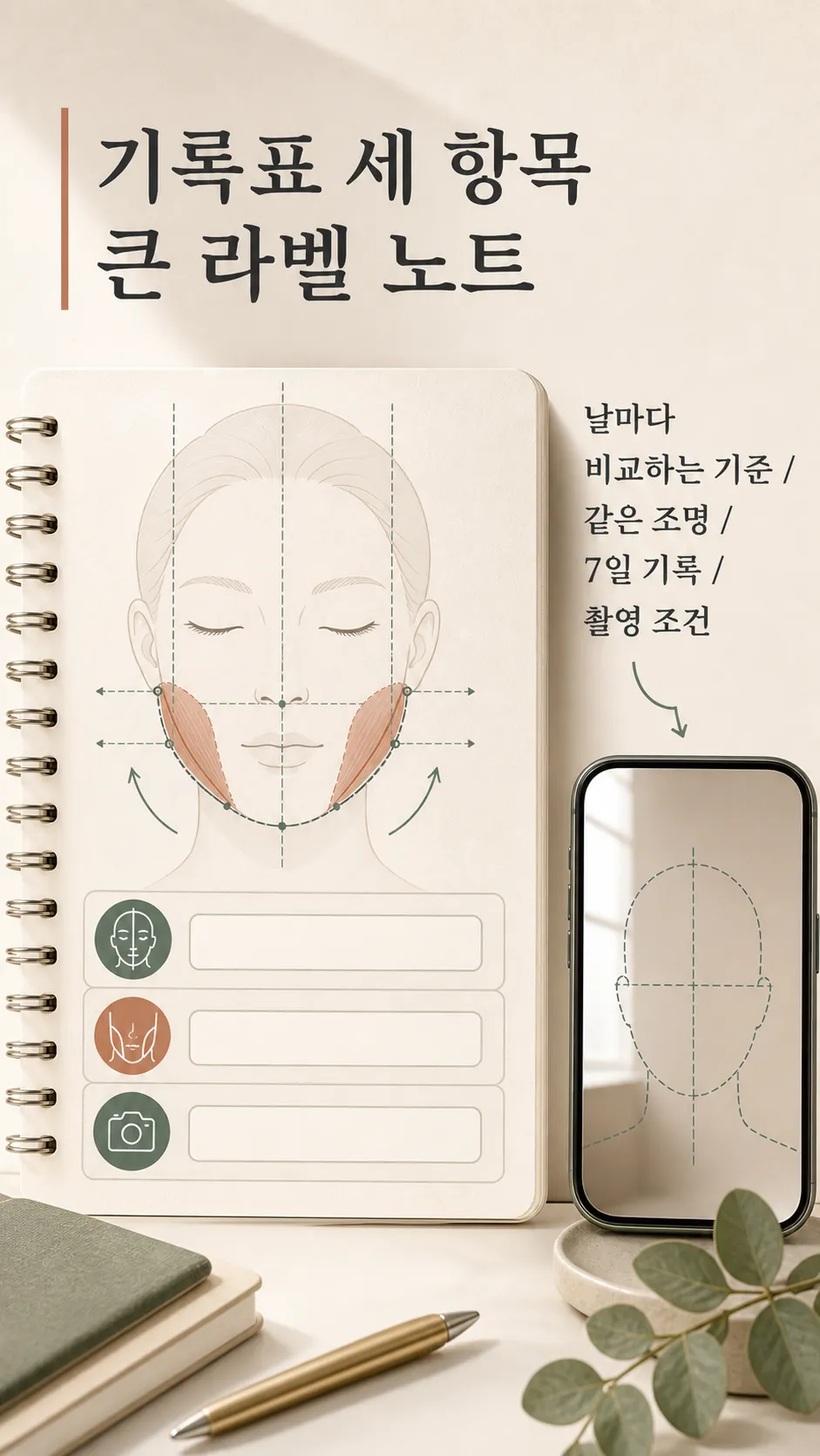 좌우 균형 기록표 세 항목 큰 라벨 노트