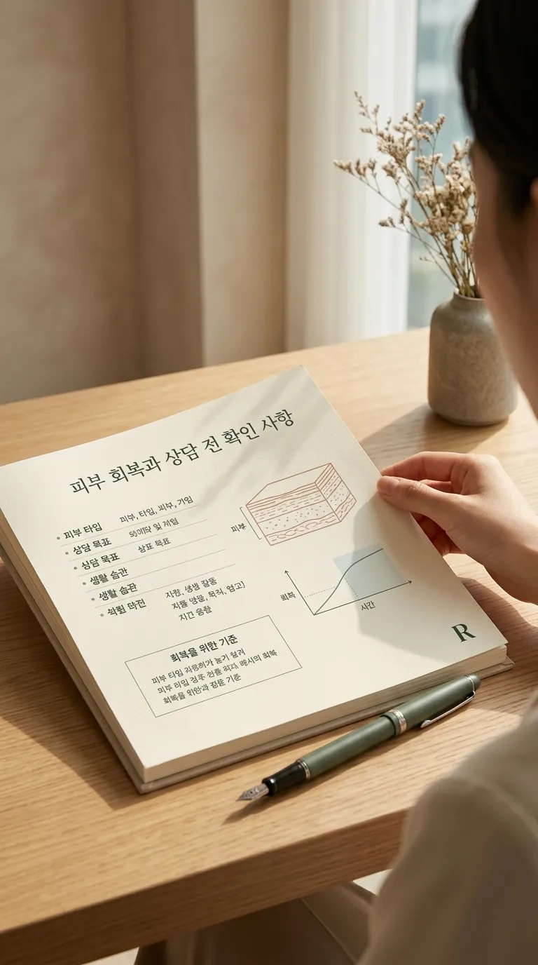 피부 회복과 상담 전 확인 사항 요약 일러스트