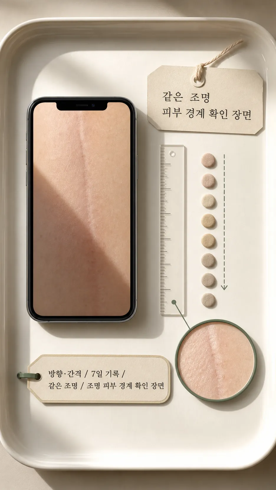 같은 조명 피부 경계 확인 장면