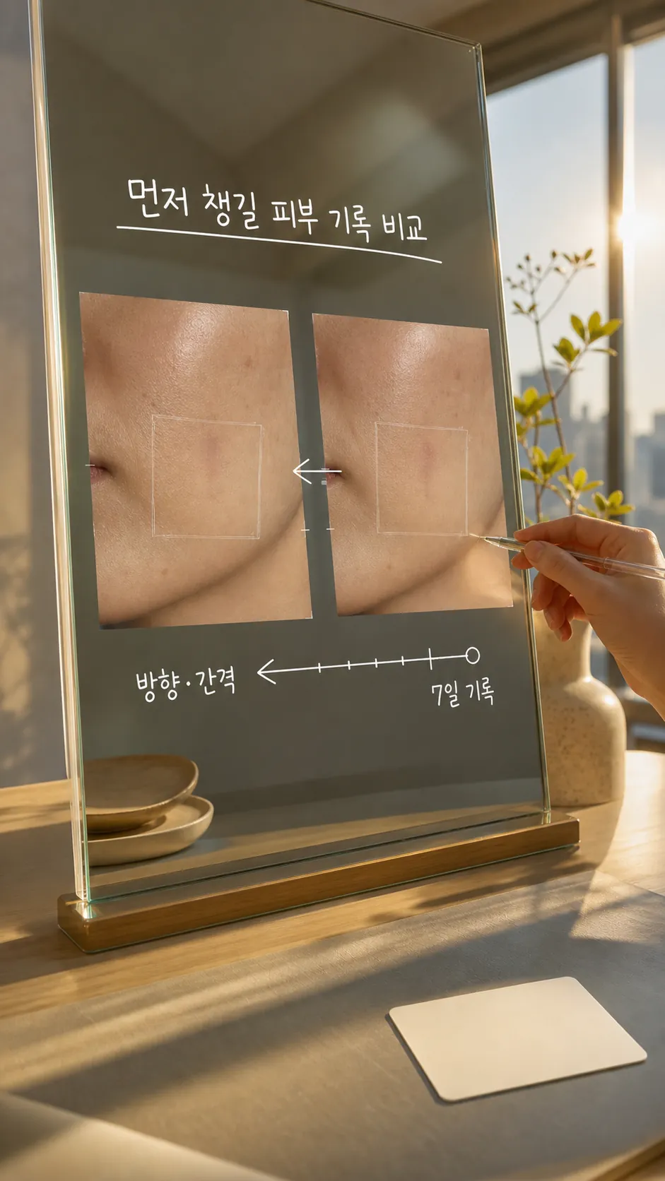 지금은 진정을 먼저 챙길 피부 기록 비교 장면
