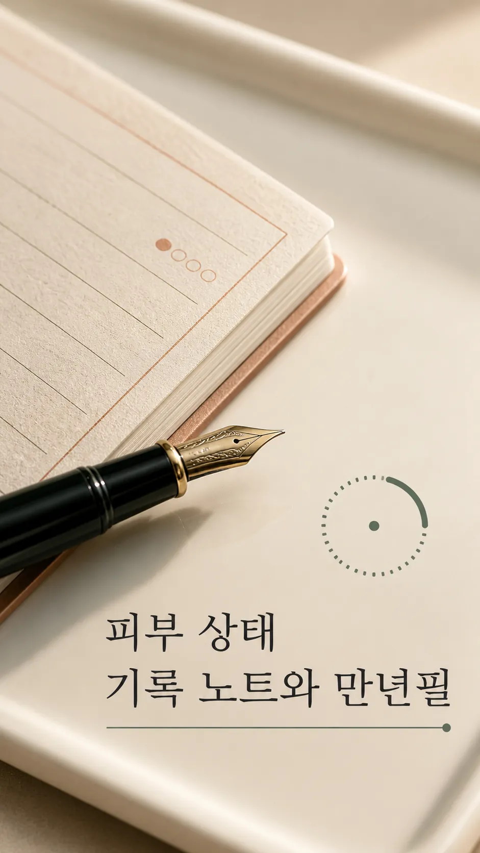 피부 상태 기록 노트와 만년필 클로즈업