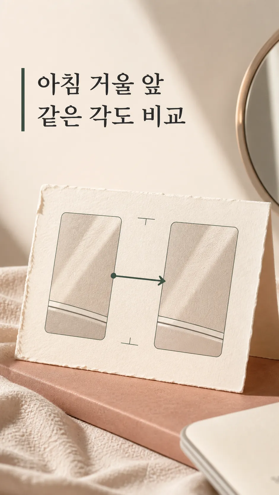 아침 거울 앞 같은 각도 비교 메모 장면
