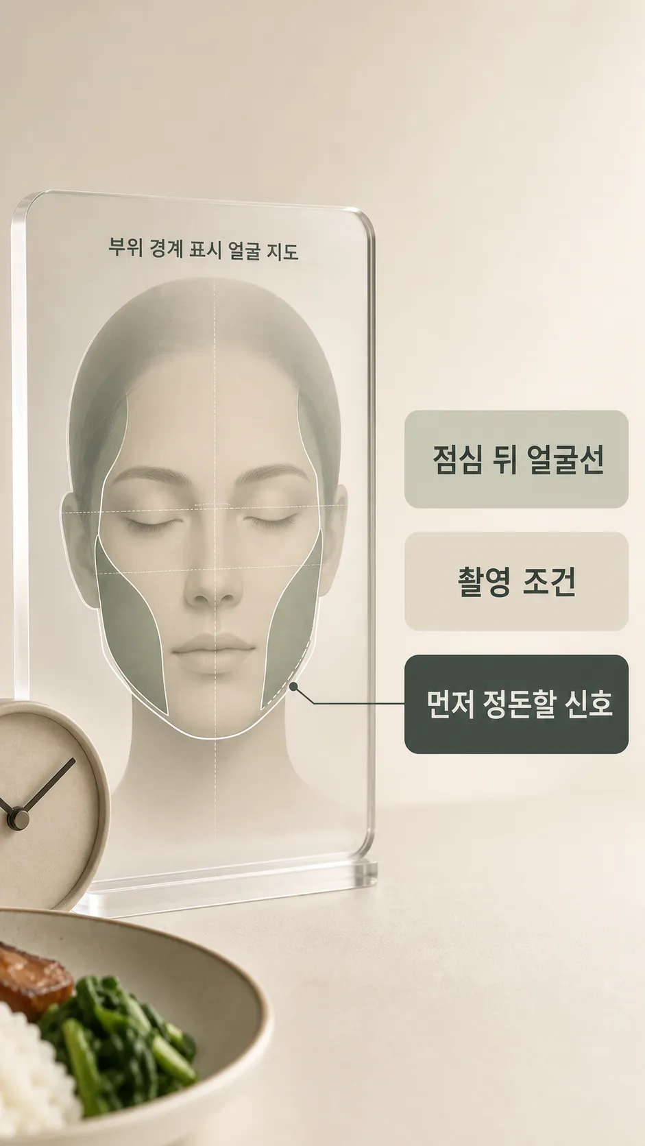 얼굴선에 먼저 정돈할 부위 경계 표시 얼굴 지도