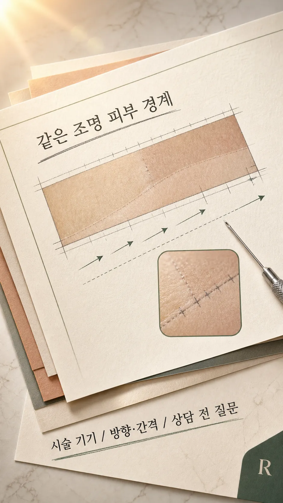 같은 조명 피부 경계 확인 장면