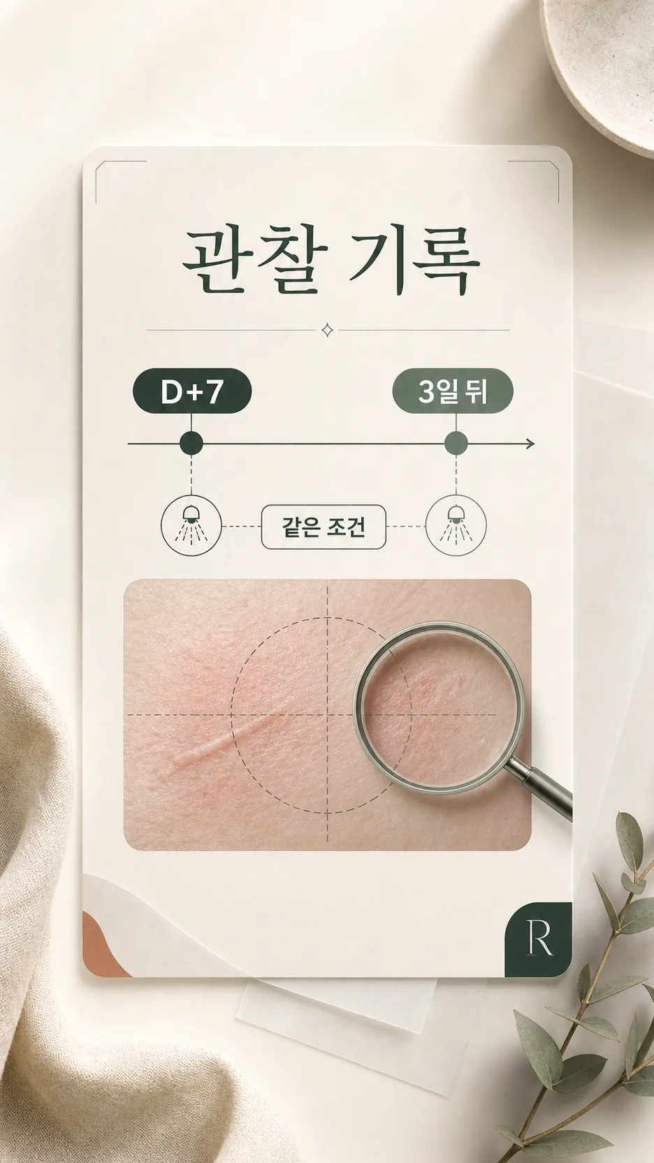 같은 조명에서 피부 기록하는 손 클로즈업(얼굴 배제)
