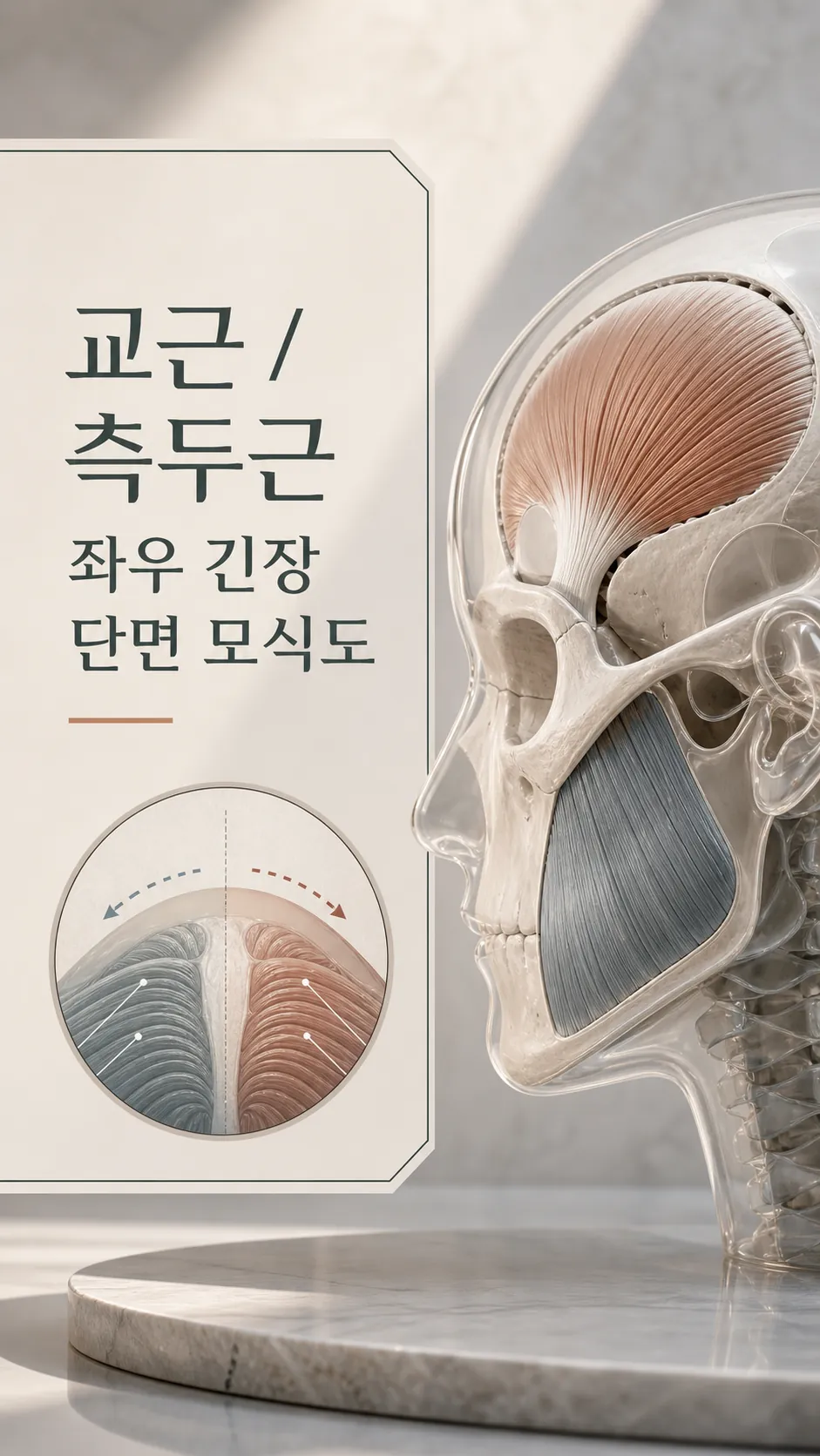 교근·측두근 좌우 긴장 단면 모식도